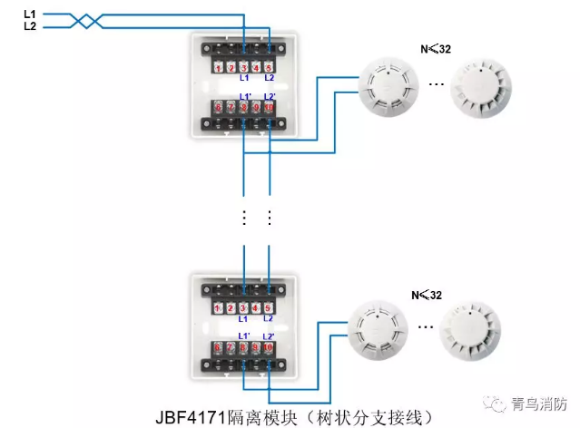 JBF4137隔離模塊樹狀分支接線接線圖